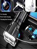 Lanterna tática ultrapoderosa de 4 núcleos com LED COB recarregável de longo alcance, ideal para emergências e ocasionais aventuras - Ilumine seu caminho, onde  você vá!