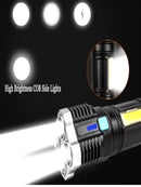 Lanterna tática ultrapoderosa de 4 núcleos com LED COB recarregável de longo alcance, ideal para emergências e ocasionais aventuras - Ilumine seu caminho, onde  você vá!