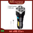 Lanterna tática ultrapoderosa de 4 núcleos com LED COB recarregável de longo alcance, ideal para emergências e ocasionais aventuras - Ilumine seu caminho, onde  você vá!