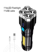Lanterna tática ultrapoderosa de 4 núcleos com LED COB recarregável de longo alcance, ideal para emergências e ocasionais aventuras - Ilumine seu caminho, onde  você vá!