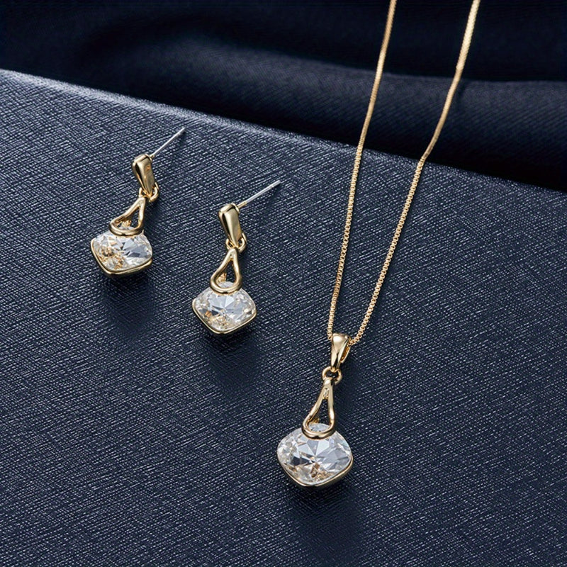 Brincos e Colar de liga de níquel com pedras brilhantes fecho de pino agulha em aço inoxidável - Elegância atemporal para mulheres modernas!