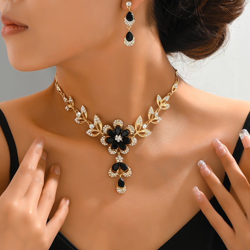 Brincos e Colar luxuosos design de flores com zircônia sintética - Sofisticação que irradia sua beleza!