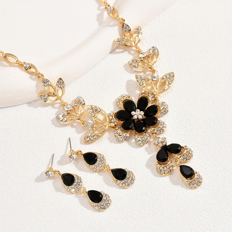 Brincos e Colar luxuosos design de flores com zircônia sintética - Sofisticação que irradia sua beleza!