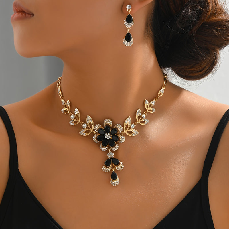 Brincos e Colar luxuosos design de flores com zircônia sintética - Sofisticação que irradia sua beleza!