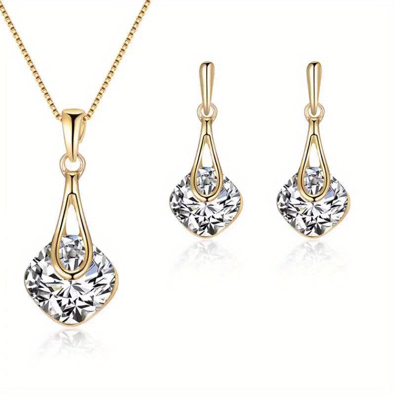 Brincos e Colar de liga de níquel com pedras brilhantes fecho de pino agulha em aço inoxidável - Elegância atemporal para mulheres modernas!