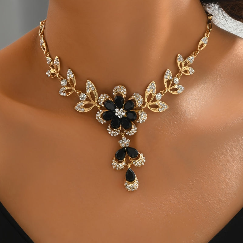Brincos e Colar luxuosos design de flores com zircônia sintética - Sofisticação que irradia sua beleza!