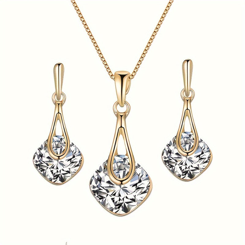 Brincos e Colar de liga de níquel com pedras brilhantes fecho de pino agulha em aço inoxidável - Elegância atemporal para mulheres modernas!