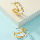 Brincos de tríplice argolas lisa e com pedras brilhante - dourado e prateado - Triplo charme para você!