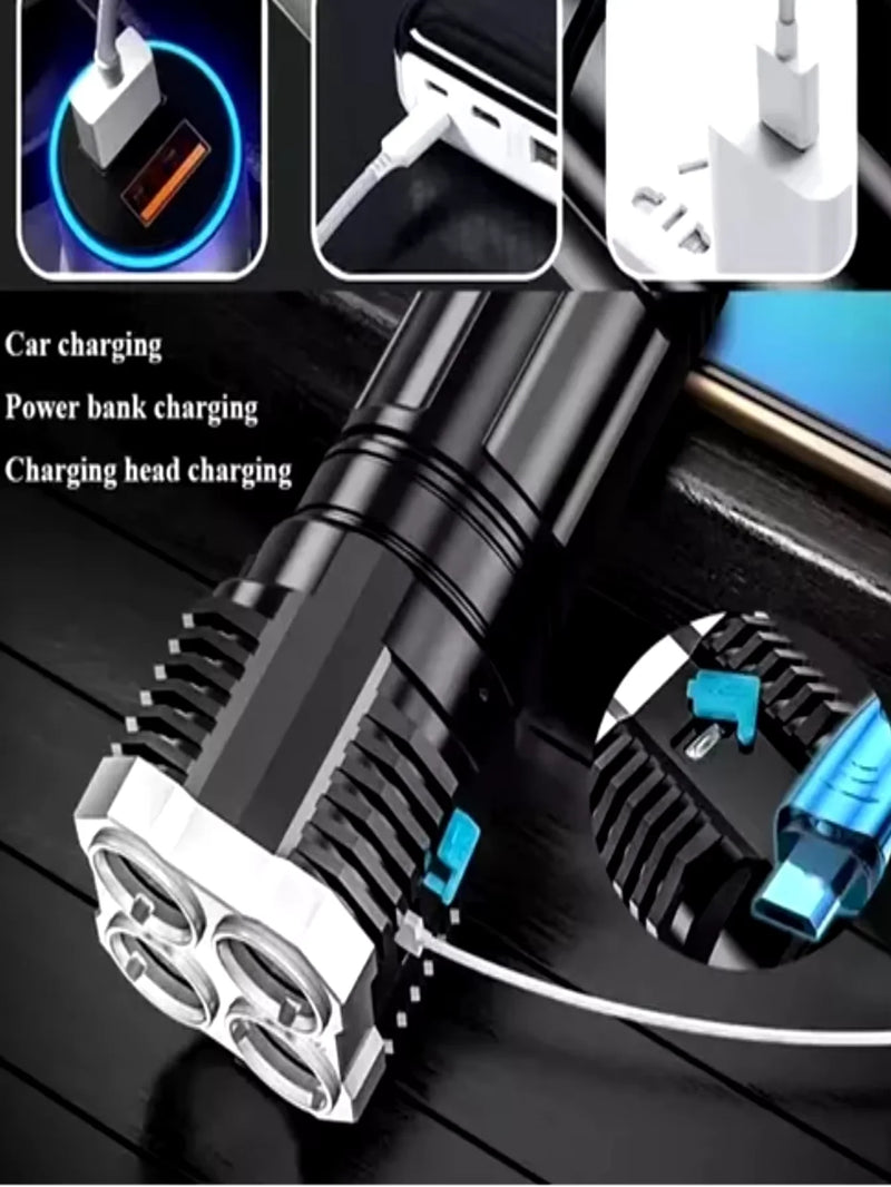 Lanterna tática ultrapoderosa de 4 núcleos com LED COB recarregável de longo alcance, ideal para emergências e ocasionais aventuras - Ilumine seu caminho, onde  você vá!