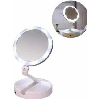 Espelho  dobrável de mesa com led e aumento de 10x para maquiagem - Sua beleza refletida com estilo!