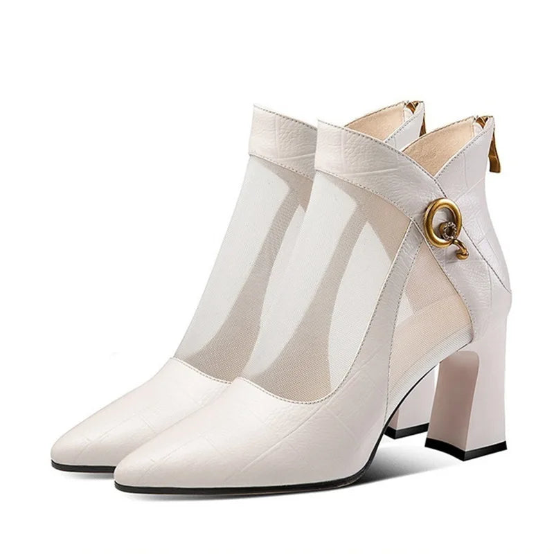 BOTA FEMININA ESTILO MALHA DE VERÃO SALTO ALTO COM ZIPER - LEVEZA E CHARME PARA SEUS PÉS!