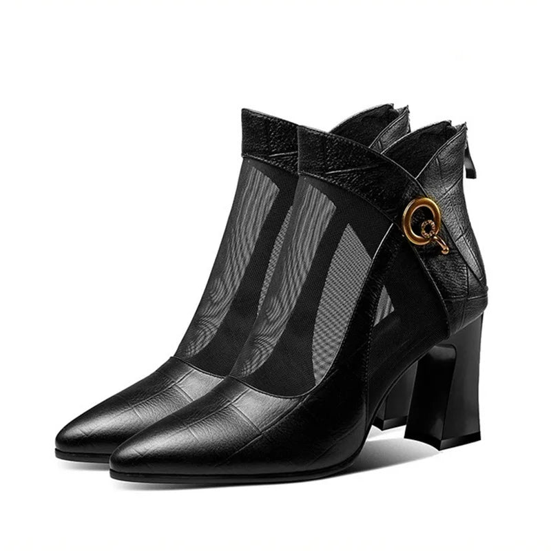 BOTA FEMININA ESTILO MALHA DE VERÃO SALTO ALTO COM ZIPER - LEVEZA E CHARME PARA SEUS PÉS!