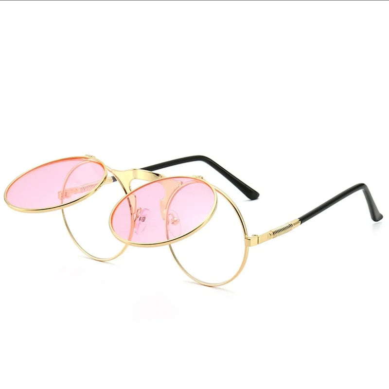 Óculos de sol steampunk dobrável masculino  e feminino com lentes duplas  e armação de liga de metal- Visão nítida e estilo em qualquer situação!