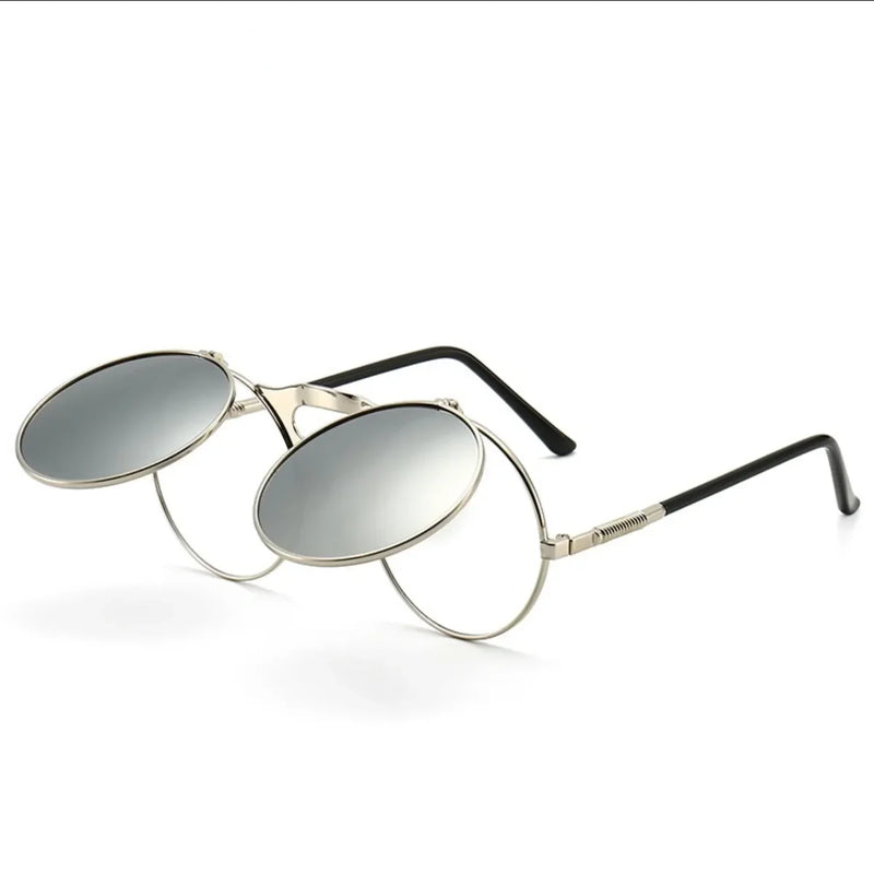 Óculos de sol steampunk dobrável masculino  e feminino com lentes duplas  e armação de liga de metal- Visão nítida e estilo em qualquer situação!