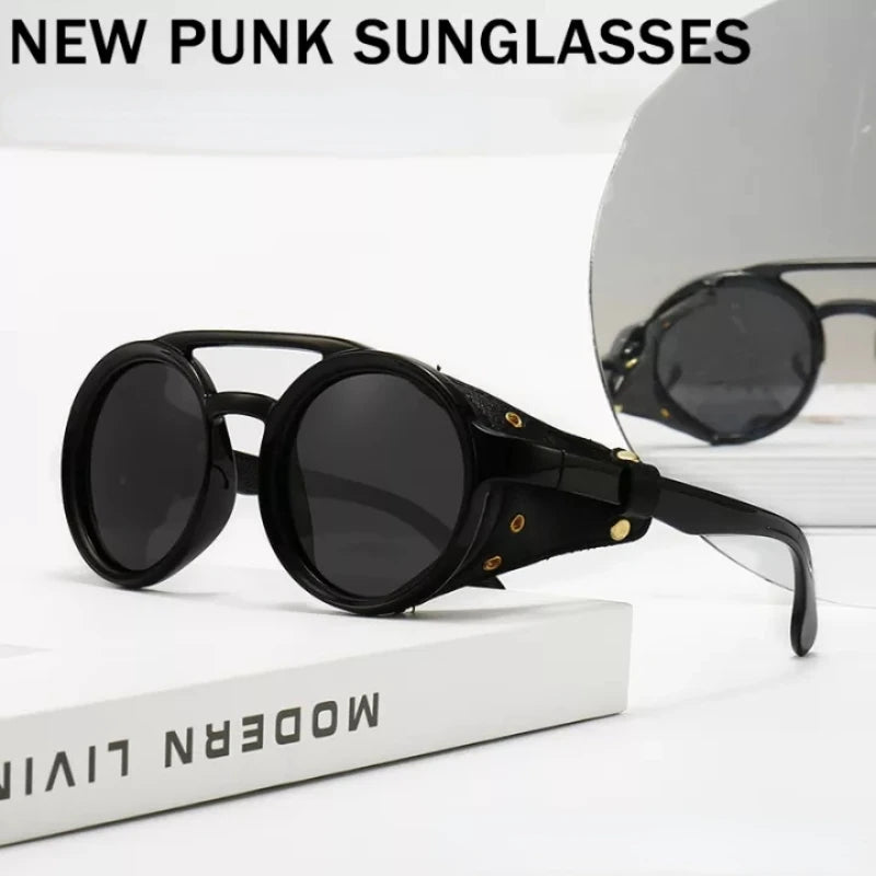 Óculos de sol  Steampunk vintage masculino redondo visão noturna  UV400 - Tempo, estilo e aventura em um só olhar!