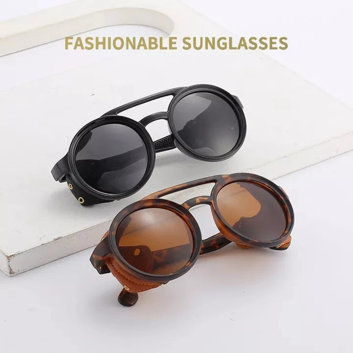 Óculos de sol  Steampunk vintage masculino redondo visão noturna  UV400 - Tempo, estilo e aventura em um só olhar!