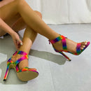 Sandália de luxo salto alto design moderno para mulheres, cor arco-íris, com  zíper traseiro  - Sandálias que vão te fazer brilhar!