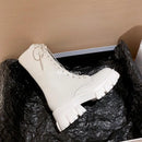 Bota Feminina salto quadrado médio sola grossa com cadarço para motociclista - Das baladas à estrada, sempre estilosa!