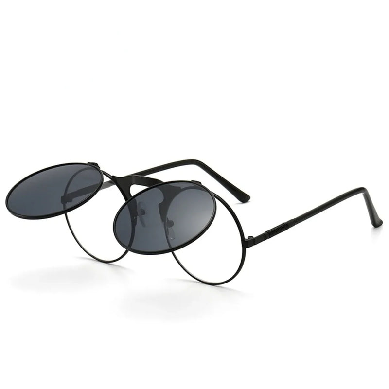 Óculos de sol steampunk dobrável masculino  e feminino com lentes duplas  e armação de liga de metal- Visão nítida e estilo em qualquer situação!