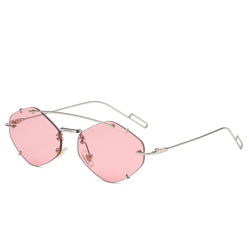 Óculos de sol quadrado feminino e  masculino sem aro diamante UV 400 - Estilo e charme no olhar!