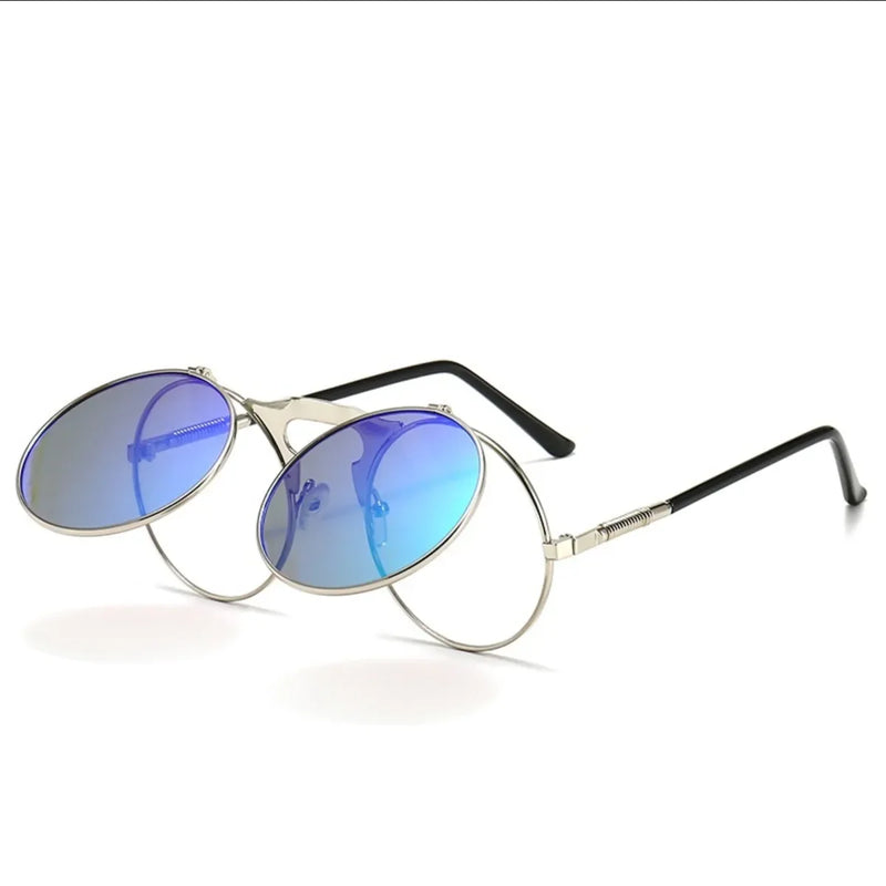 Óculos de sol steampunk dobrável masculino  e feminino com lentes duplas  e armação de liga de metal- Visão nítida e estilo em qualquer situação!