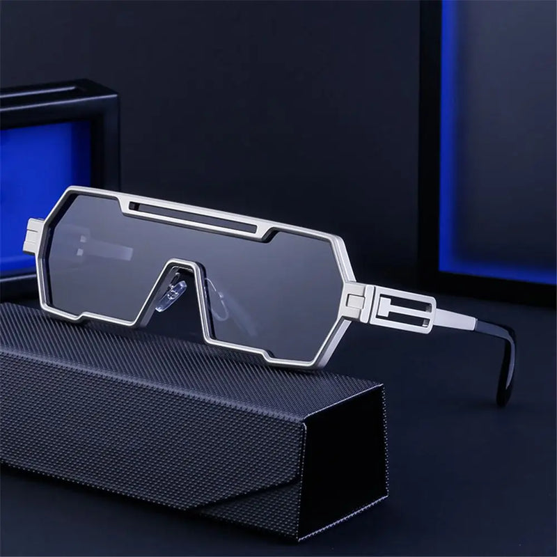 Óculos de sol grande estiloso uso masculino armação retangular de metal proteção UV 400 - Estilo, proteção e conforto para seus olhos!
