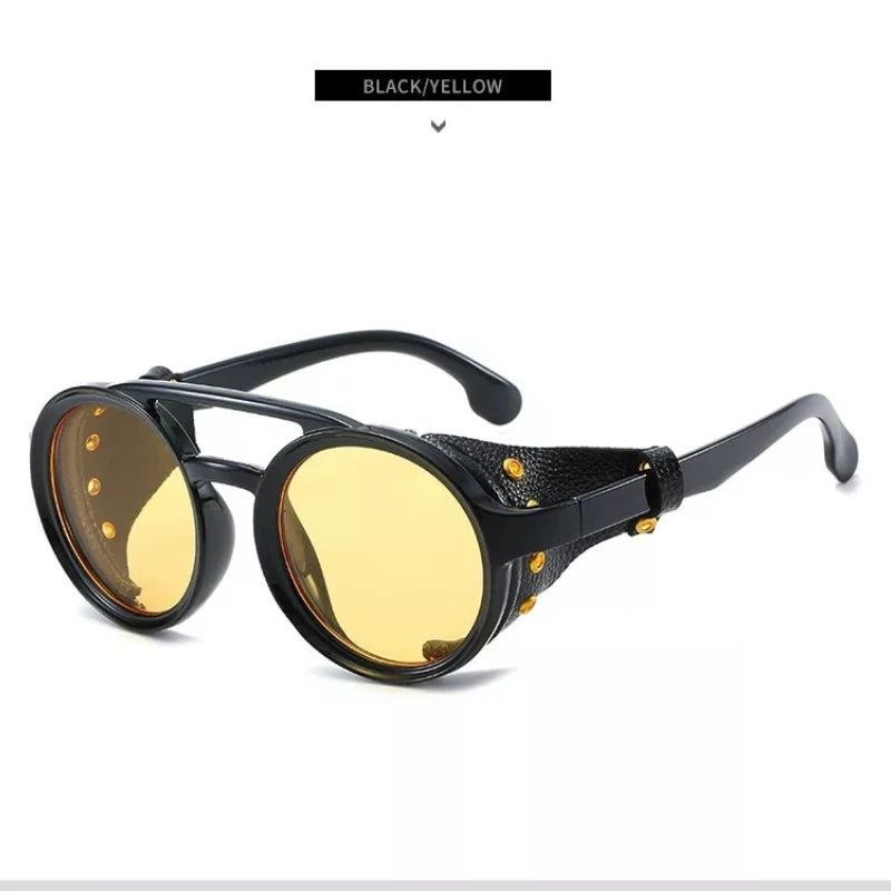 Óculos de sol  Steampunk vintage masculino redondo visão noturna  UV400 - Tempo, estilo e aventura em um só olhar!