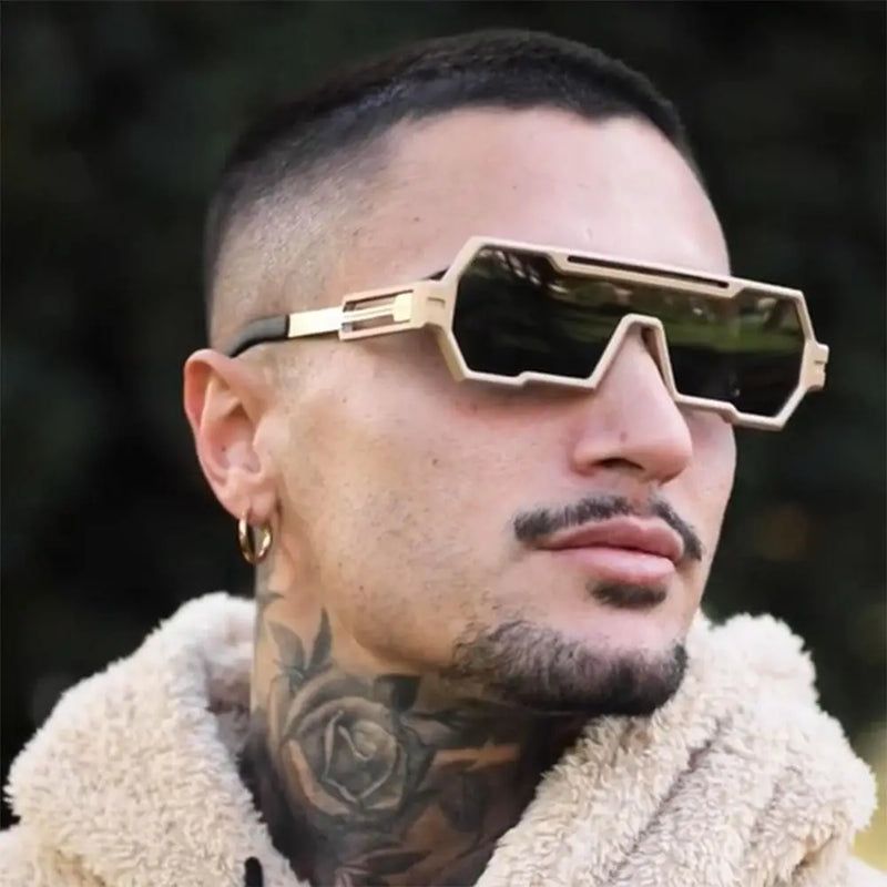 Óculos de sol grande estiloso uso masculino armação retangular de metal proteção UV 400 - Estilo, proteção e conforto para seus olhos!