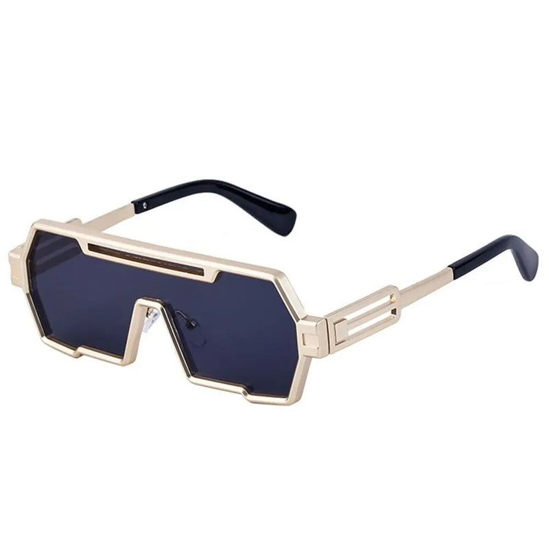 Óculos de sol grande estiloso uso masculino armação retangular de metal proteção UV 400 - Estilo, proteção e conforto para seus olhos!