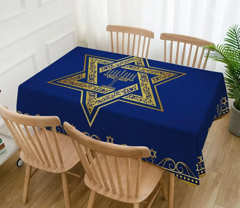 Toalha de mesa judaica chanukah retangular com estrela de David para dias festivos - Celebre o Chanukah com beleza e tradição!