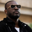 Óculos de sol grande estiloso uso masculino armação retangular de metal proteção UV 400 - Estilo, proteção e conforto para seus olhos!