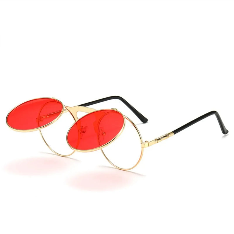 Óculos de sol steampunk dobrável masculino  e feminino com lentes duplas  e armação de liga de metal- Visão nítida e estilo em qualquer situação!