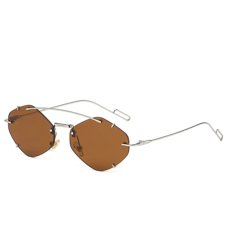 Óculos de sol quadrado feminino e  masculino sem aro diamante UV 400 - Estilo e charme no olhar!