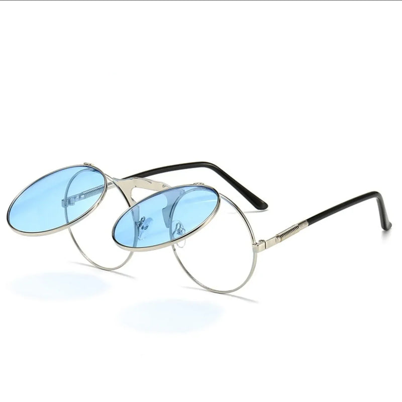 Óculos de sol steampunk dobrável masculino  e feminino com lentes duplas  e armação de liga de metal- Visão nítida e estilo em qualquer situação!