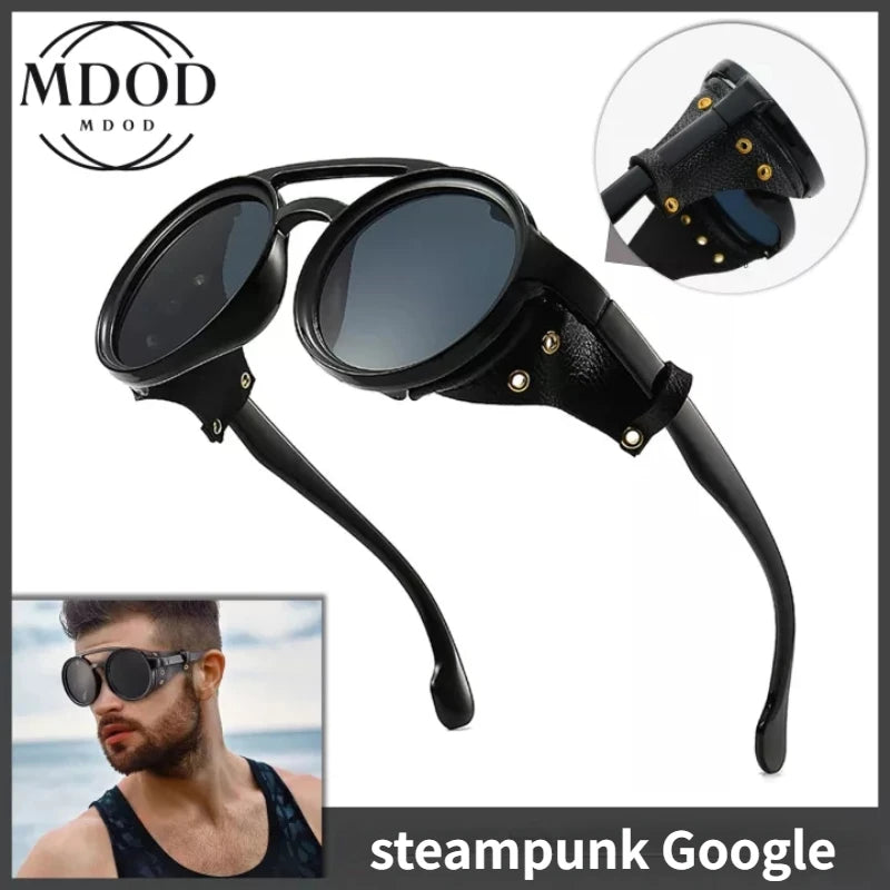 Óculos de sol  Steampunk vintage masculino redondo visão noturna  UV400 - Tempo, estilo e aventura em um só olhar!
