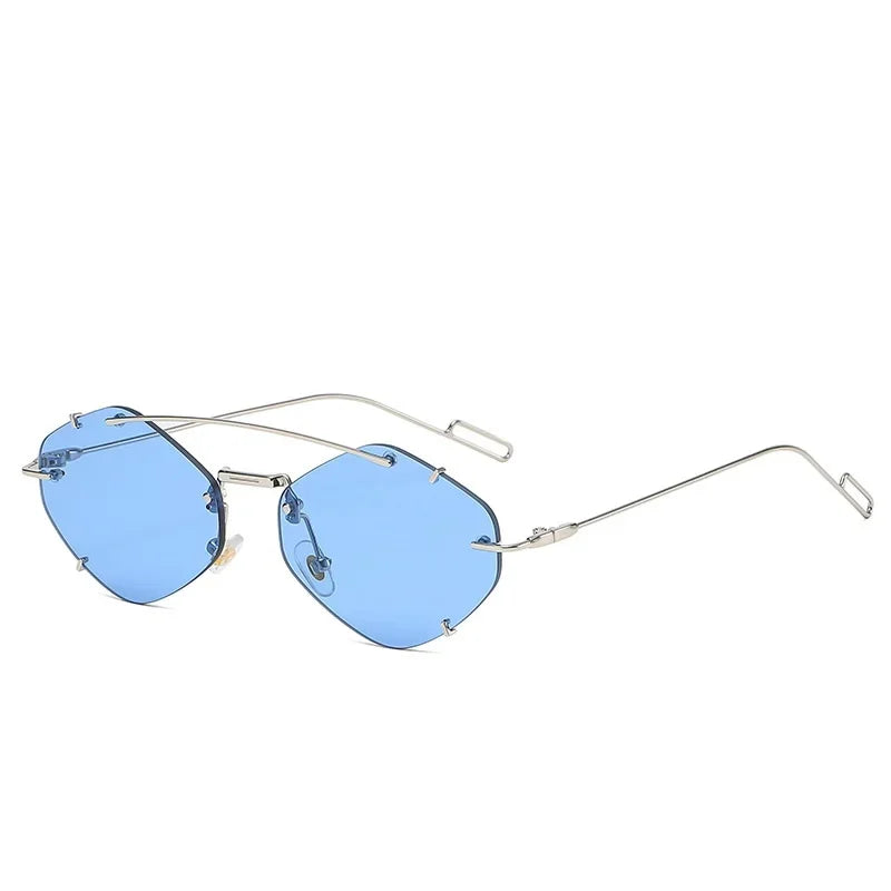 Óculos de sol quadrado feminino e  masculino sem aro diamante UV 400 - Estilo e charme no olhar!