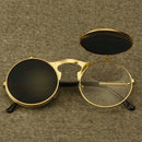 Óculos de sol steampunk dobrável masculino  e feminino com lentes duplas  e armação de liga de metal- Visão nítida e estilo em qualquer situação!