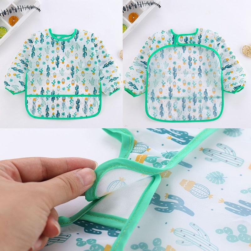 Avental de manga comprida para bebês - Proteja a roupa do seu bebê com muito mais estilo!"