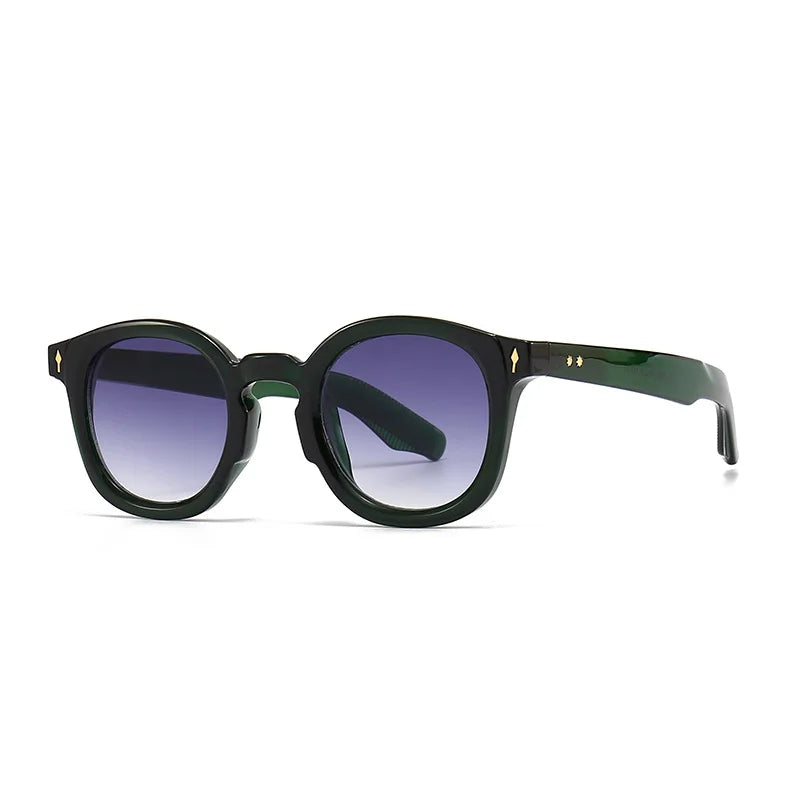 Óculos de sol redondos luxuosos para homens e mulheres, gradiente, verde, vintage - Estilo atemporal, proteção solar!