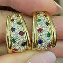 Brincos dourado redondo, cravejado com pedras especiais coloridas de zircônia sintética - Um toque de cor para o dia à dia!